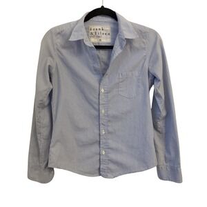 Frank & Eileen Barry Button Up Shirt Women XS Micro Blue Stripe Classic Poplin‎